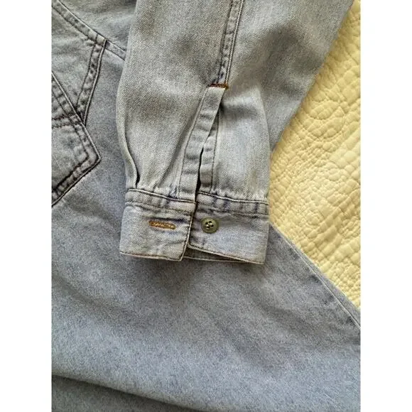 VINTAGE Jordache Shirt Large Blue Jean Denim Button Up 80s 90s - Picture 8 of 11